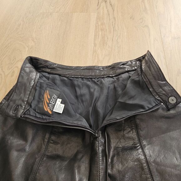 SYNERGY Black Genuine Leather Midi Pencil Skirt Classic Vintage Womens Size 12 - Picture 9 of 16